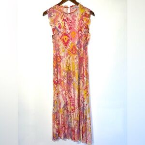 Canyon Retreat watercolor print relaxed fit midi dress ruffle sleeve medium